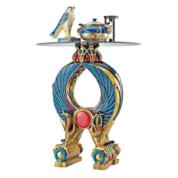 Decorative Art Wings of Horus Egyptian Altar Side Table Falcon Vivid Color